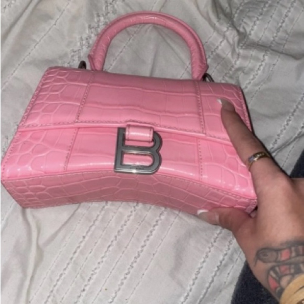 Balenciaga Pink xs hourglass Bag in croc - Picture 2 of 5